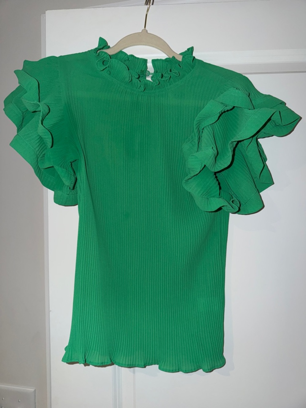 Green Ruffle Sleeve Blouse